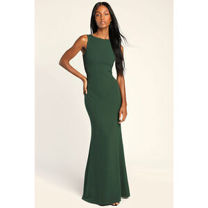 Lulus Love In Your Eyes Hunter Green Knotted Mermaid Maxi Dress - Size XS